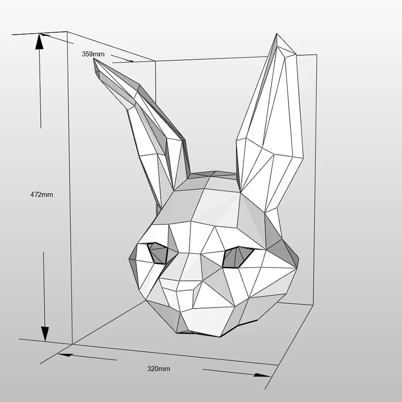 Origami 47 cm 3D Paper Rabbit Costume Mask to Assemble DIY