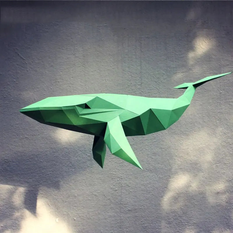Origami Wall Sculpture 52 cm 3D Paper Whale to Assemble DIY