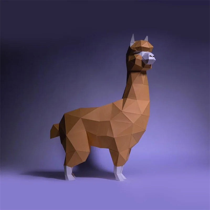 Escultura de papel 3D de alpaca de origami de 53 cm para armar DIY