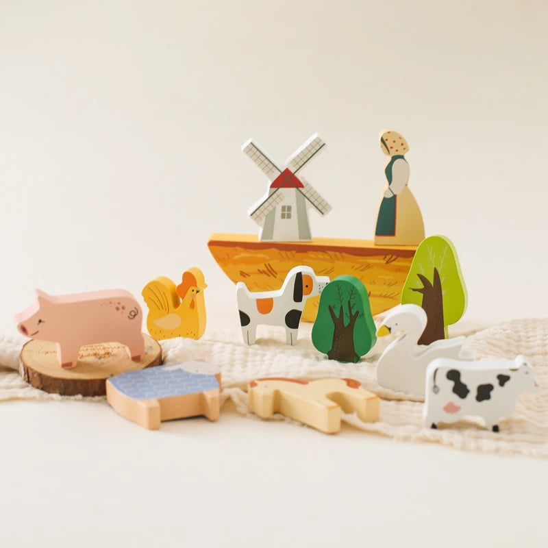 Jeu de Construction et d'Equilibre en Bois Animaux Montessori