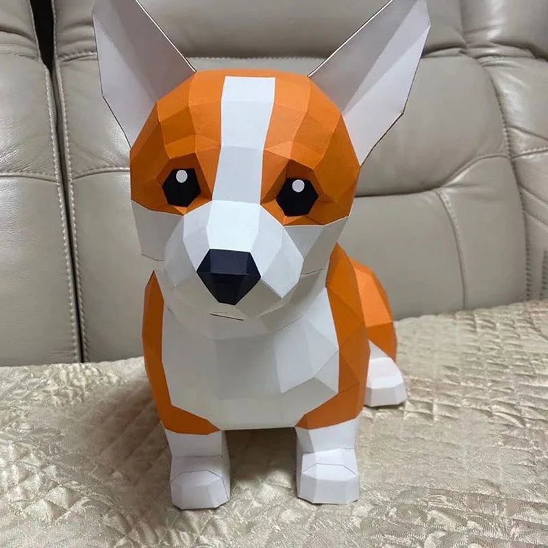 Escultura de Origami 44 cm Perro Corgi 3D Papel para Armar DIY