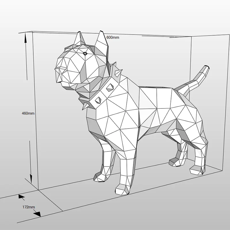60cm Origami Bull Terrier Dog 3D Paper Sculpture to Assemble DIY