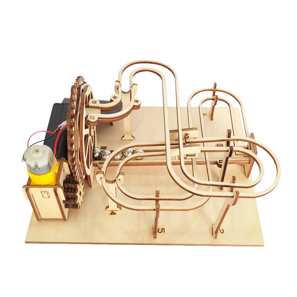 Rompecabezas de madera 3D Carrera de canicas mecánica y eléctrica
