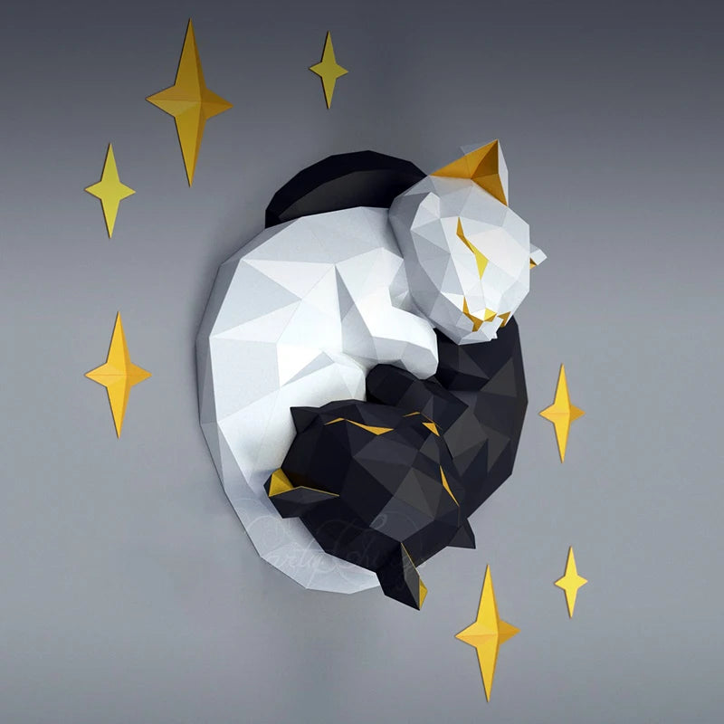 Origami Wall Sculpture 42 cm 3D Paper Cats to Assemble DIY
