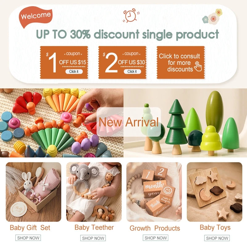 Juguete de dentición para bebé de madera y silicona, sonajero masticable