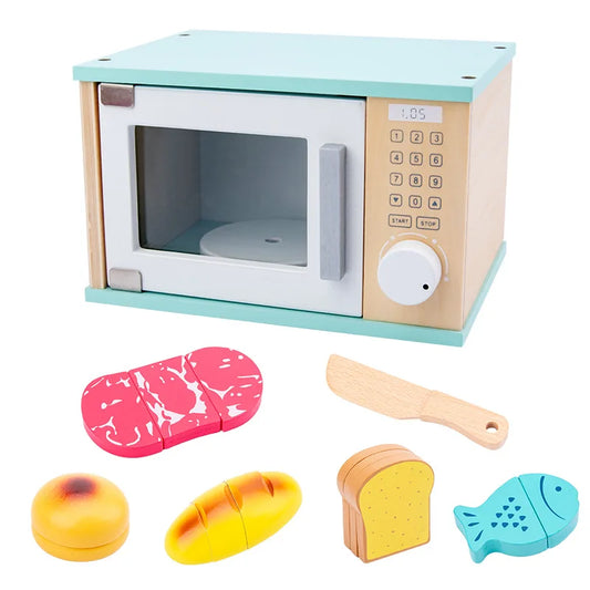 Jouet Four Micro Ondes en Bois et Accessoires Dinette Montessori