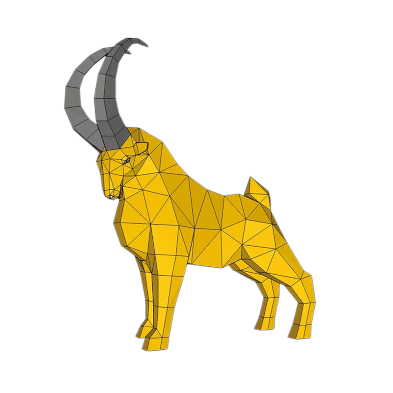 3D Paper Origami Ibex Statue Sculpture to Assemble DIY