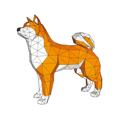 Escultura de papel 3D de perro Shiba Inu de origami de 52 cm para armar.