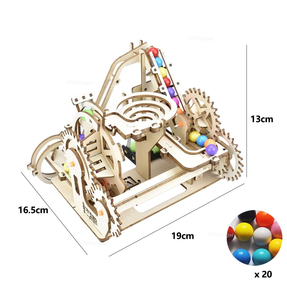 Rompecabezas de madera 3D Carrera de canicas mecánica y eléctrica