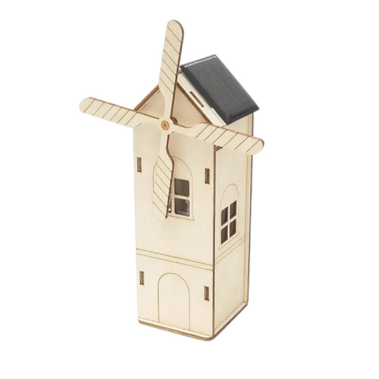 Molino de viento de madera educativo 3D con energía solar y mecánica