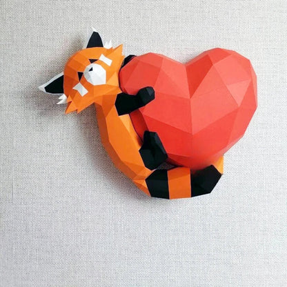 Escultura de pared de papel 3D de panda rojo de origami de 50 cm para armar.