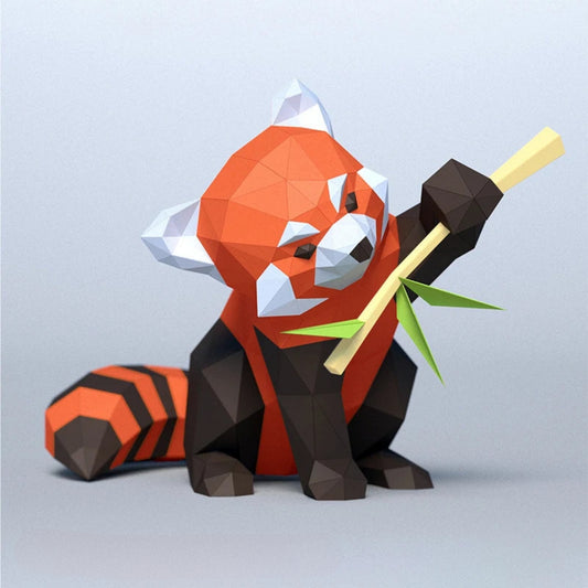 Escultura de papel 3D de panda rojo de origami de 34 cm para armar.