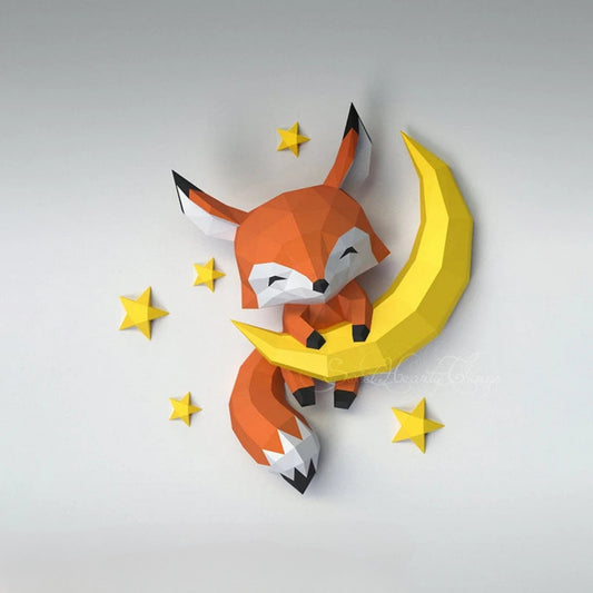 66cm Origami Wall Sculpture 3D Paper Moon Fox to Assemble DIY 