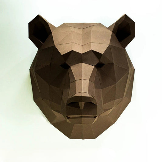 Origami Wall Sculpture 44 cm Brown Bear in 3D Paper to Assemble DIY