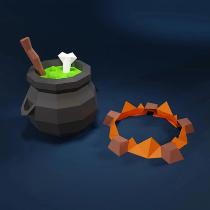 39cm Origami Halloween Witch Cauldron 3D Paper Sculpture to Assemble DIY