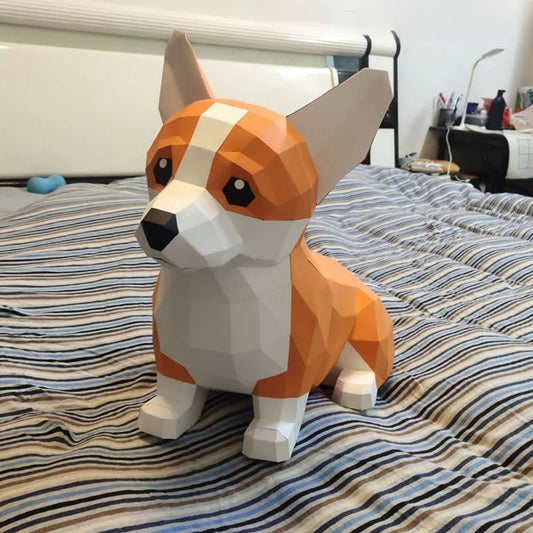 Escultura de Origami 44 cm Perro Corgi 3D Papel para Armar DIY