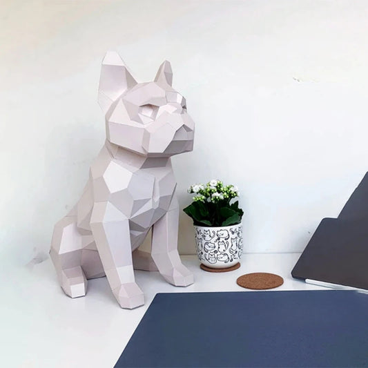 Escultura de origami de perro bulldog francés de 50 cm en papel 3D para armar DIY