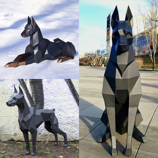 Origami Statue Sculpture 77/105 cm Doberman Dog in 3D Paper to Assemble DIY