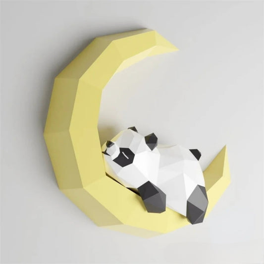 36cm Origami Panda Moon 3D Paper Wall Sculpture to Assemble DIY 