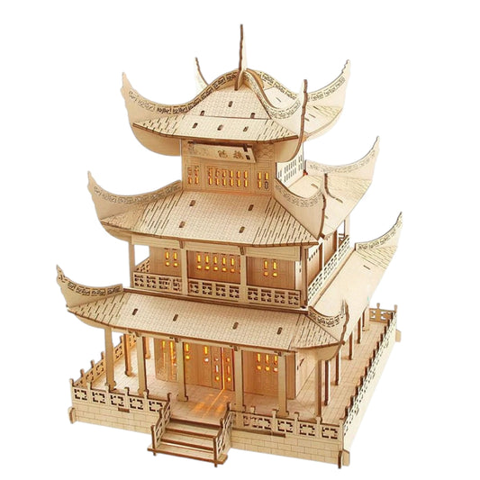 Pagoda de madera 3D de 3 niveles con iluminación