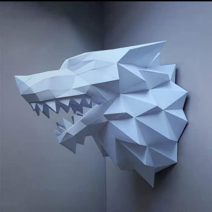 Escultura de pared de origami de 36 cm, lobo de papel 3D para armar.