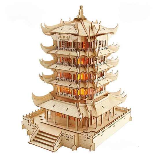 Pagoda de 5 pisos con iluminación en rompecabezas de madera 3D