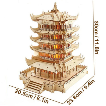 Pagoda de 5 pisos con iluminación en rompecabezas de madera 3D