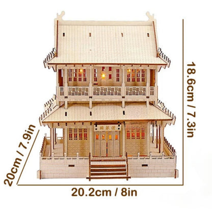 Rompecabezas 3D de una casa tradicional china con iluminación