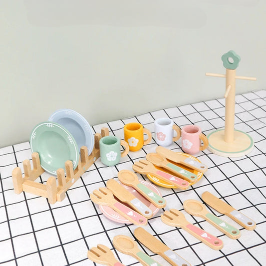 Jouet Ensemble de Vaisselle en Bois Dinette Montessori