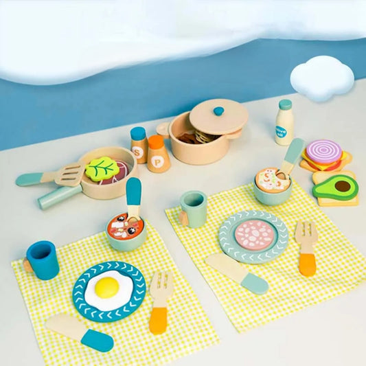 Jouet Ensemble Vaisselle Repas en Bois Dinette Montessori