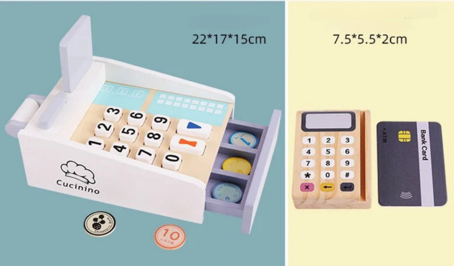Jouet Caisse Enregistreuse et Accessoires en Bois Dinette Montessori