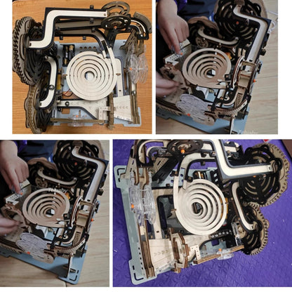 Rompecabezas de madera 3D Carrera de canicas mecánica y eléctrica
