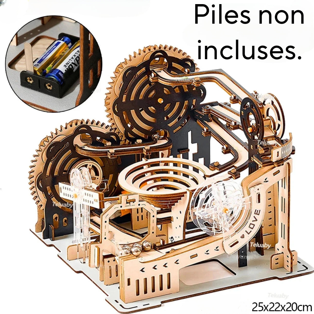 Rompecabezas de madera 3D Carrera de canicas mecánica y eléctrica