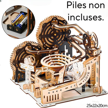 Rompecabezas de madera 3D Carrera de canicas mecánica y eléctrica