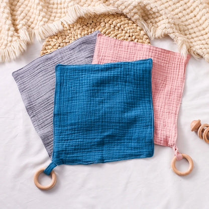 Wooden and Cotton Baby Bib Rattle
