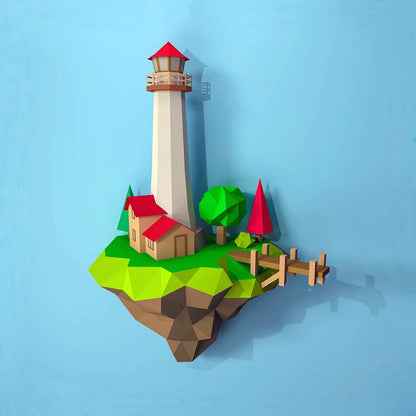 Origami Wall Sculpture 69 cm 3D Paper Lighthouse to Assemble DIY