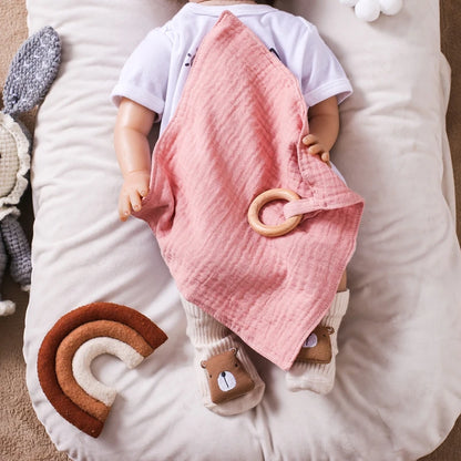Wooden and Cotton Baby Bib Rattle