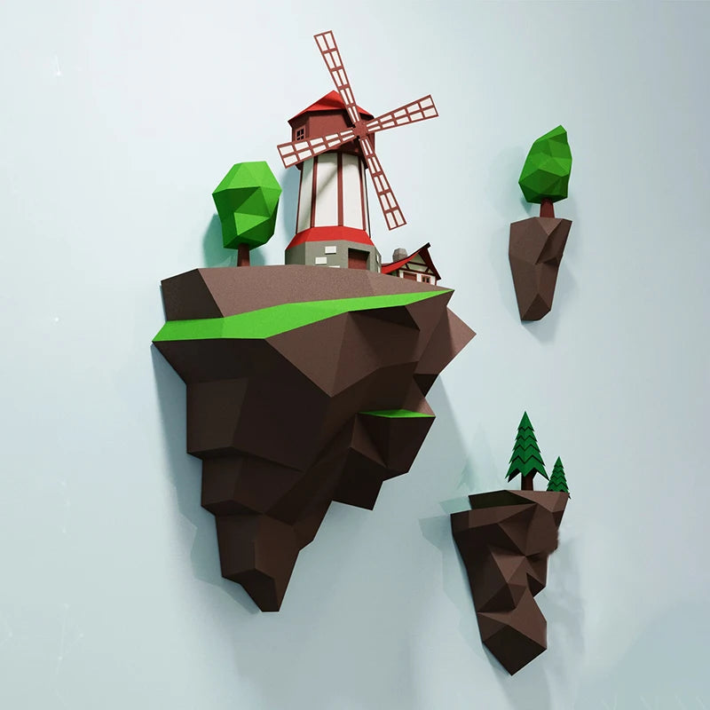 Origami Wall Sculpture 43 cm 3D Paper Windmill to Assemble DIY