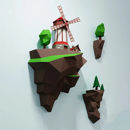 Origami Wall Sculpture 43 cm 3D Paper Windmill to Assemble DIY