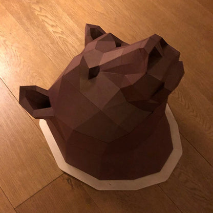 Escultura de pared de origami 44 cm Oso marrón en papel 3D para montar DIY
