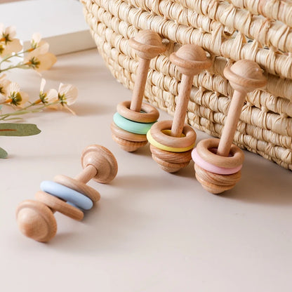 Juguete de dentición para bebé de madera y silicona, sonajero masticable