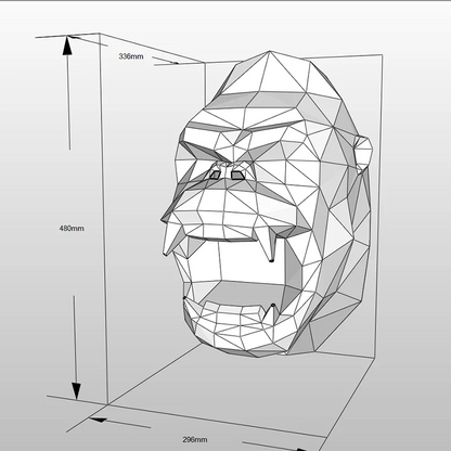 Escultura de pared de origami de gorila de papel 3D de 48 cm para armar.