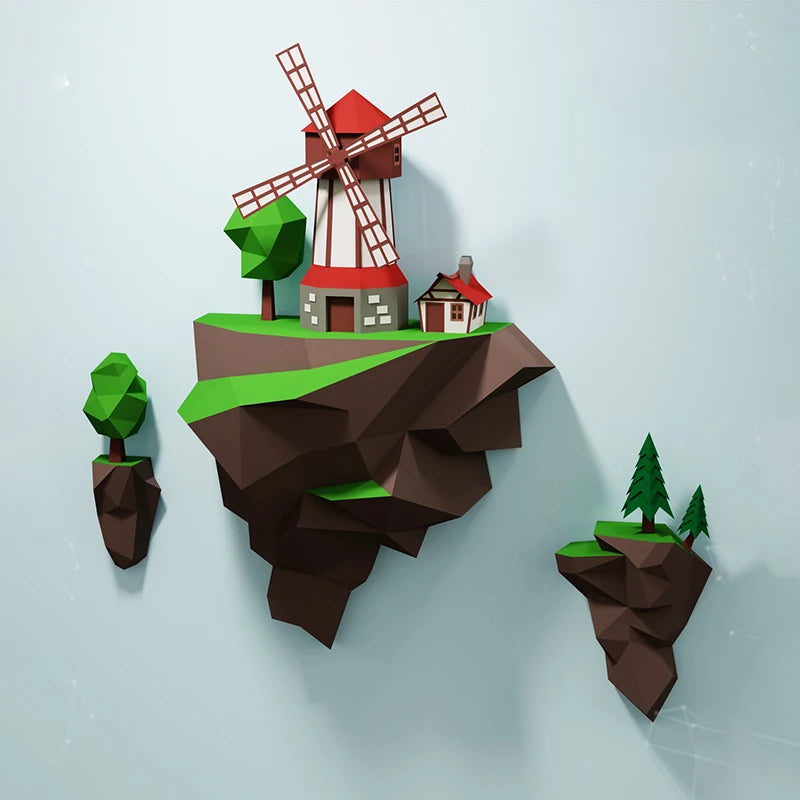 Origami Wall Sculpture 43 cm 3D Paper Windmill to Assemble DIY