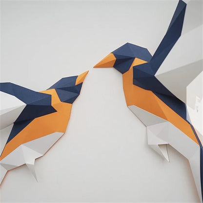 Escultura de pared de origami 42 cm Agapornis en papel 3D para montar DIY