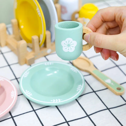 Jouet Ensemble de Vaisselle en Bois Dinette Montessori