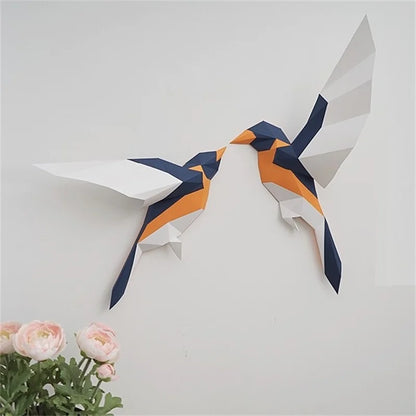 Escultura de pared de origami 42 cm Agapornis en papel 3D para montar DIY