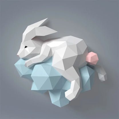 Escultura de pared de origami 60 cm 3D Conejo Nube de Papel para montar DIY