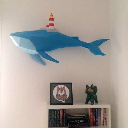 Origami Wall Sculpture 100 cm 3D Paper Whale to Assemble DIY