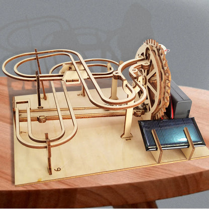 Rompecabezas de madera 3D, pista de canicas mecánica y eléctrica solar