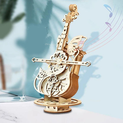 Rompecabezas de madera 3D Violín Caja de música mecánica y eléctrica